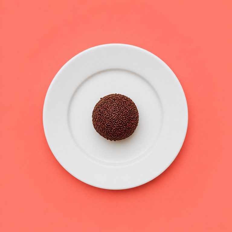 Trufa de Chocolate em prato branco, fotografia de cima com fundo colorido